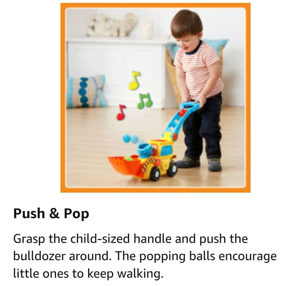 NEW VTech Pop-a-Balls - Push and Pop Bulldozer Push & Pull Toy with Accessories